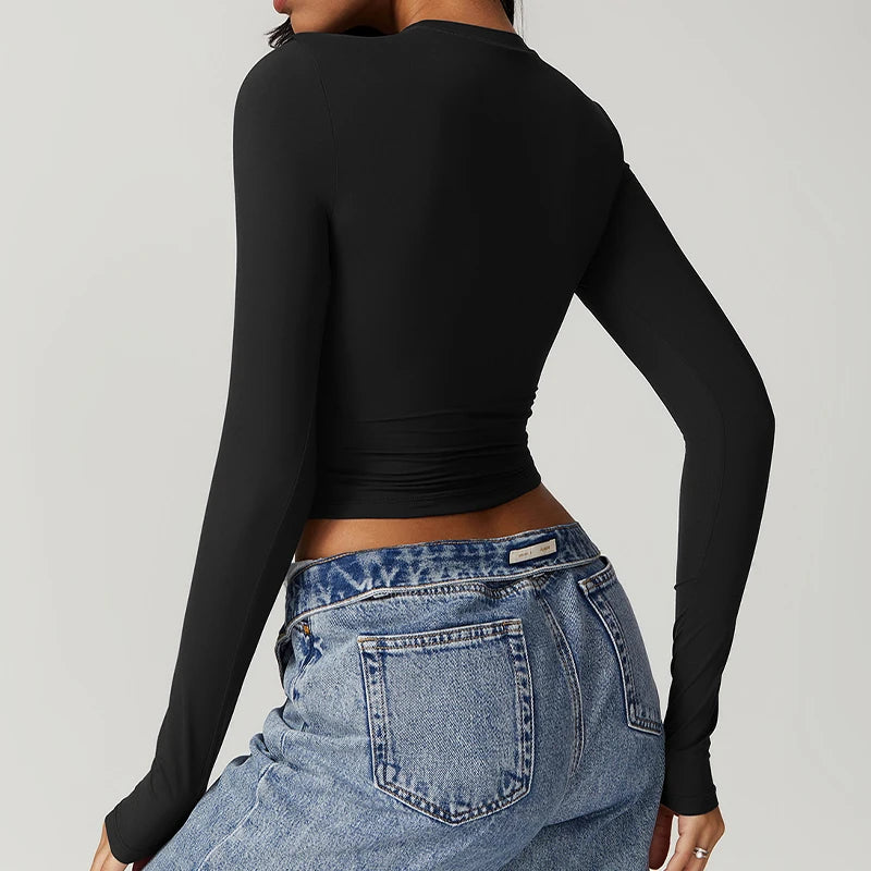 Long Sleeve Quick-Dry Crop Top for Women | Gym & Yoga Wear