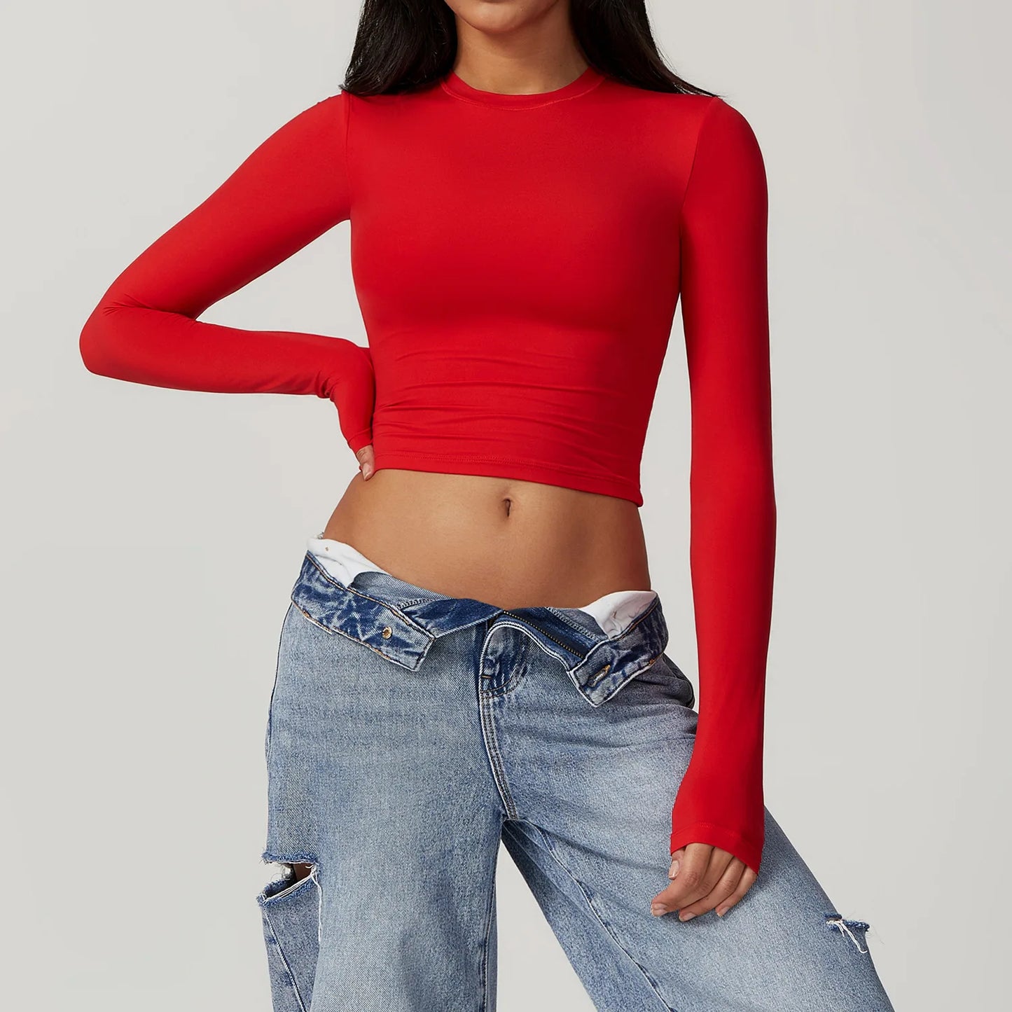 Long Sleeve Quick-Dry Crop Top for Women | Gym & Yoga Wear