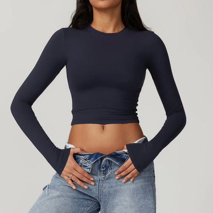 Long Sleeve Quick-Dry Crop Top for Women | Gym & Yoga Wear