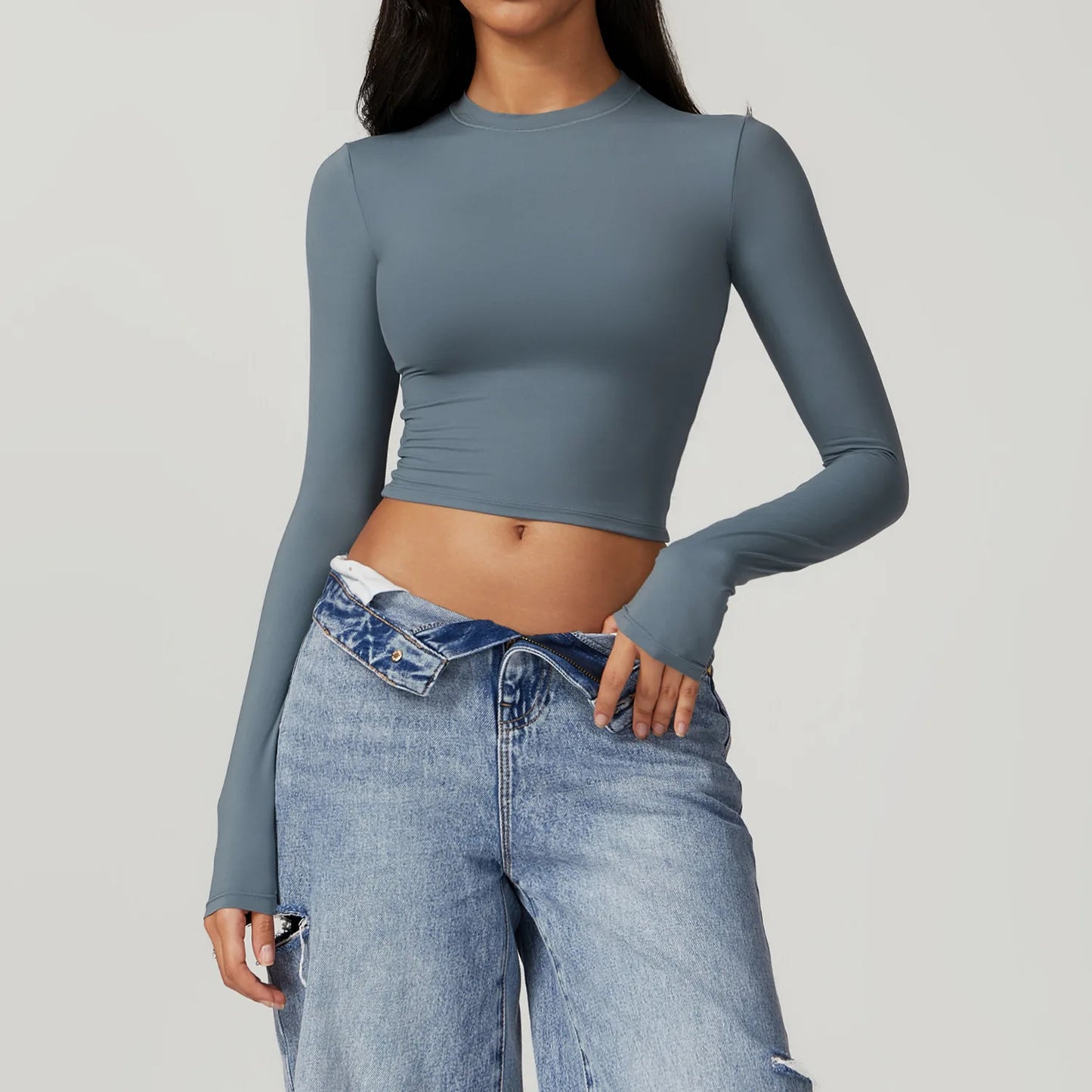Long Sleeve Quick-Dry Crop Top for Women | Gym & Yoga Wear