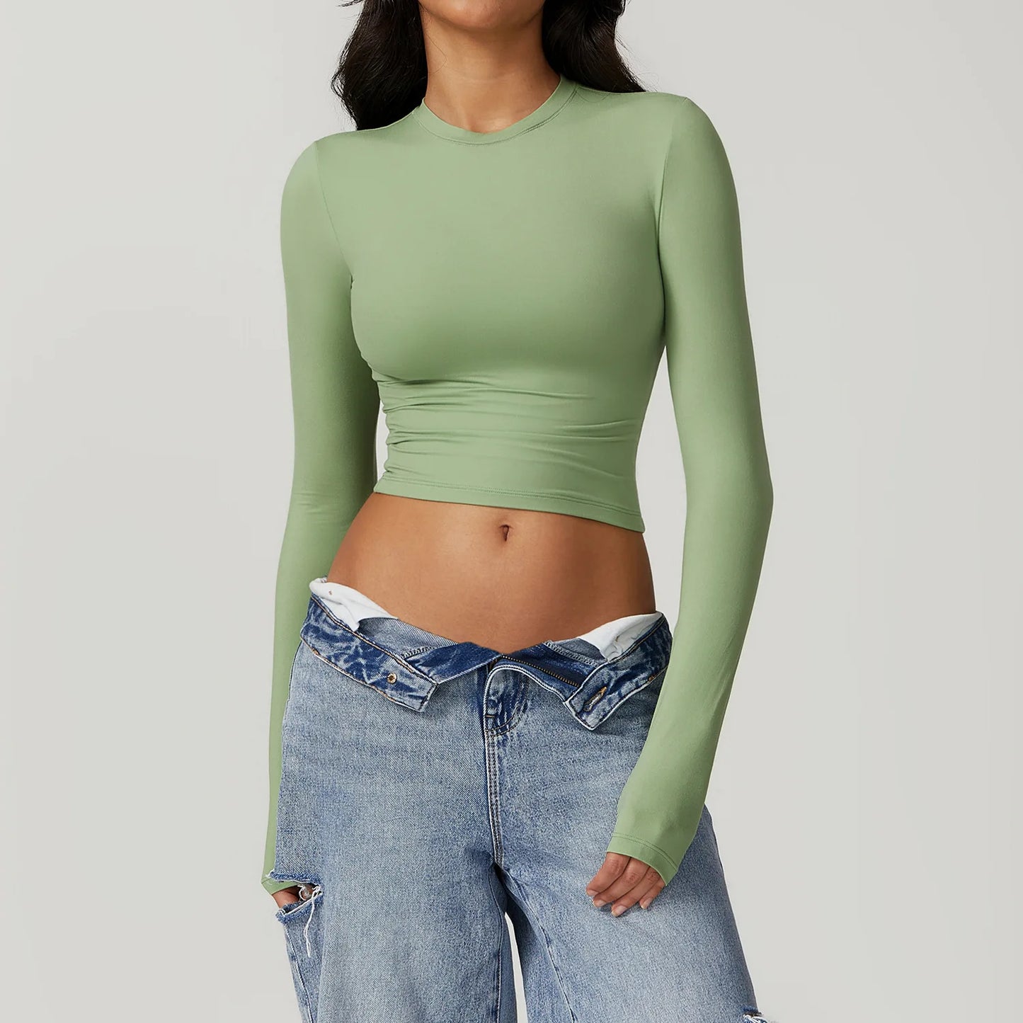 Long Sleeve Quick-Dry Crop Top for Women | Gym & Yoga Wear