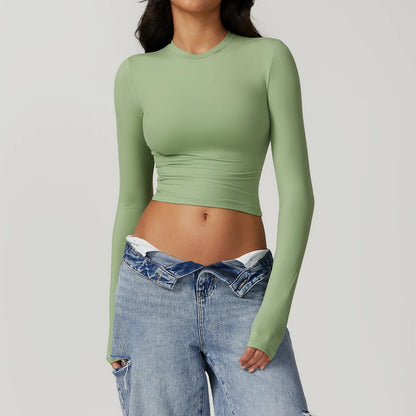 Long Sleeve Quick-Dry Crop Top for Women | Gym & Yoga Wear